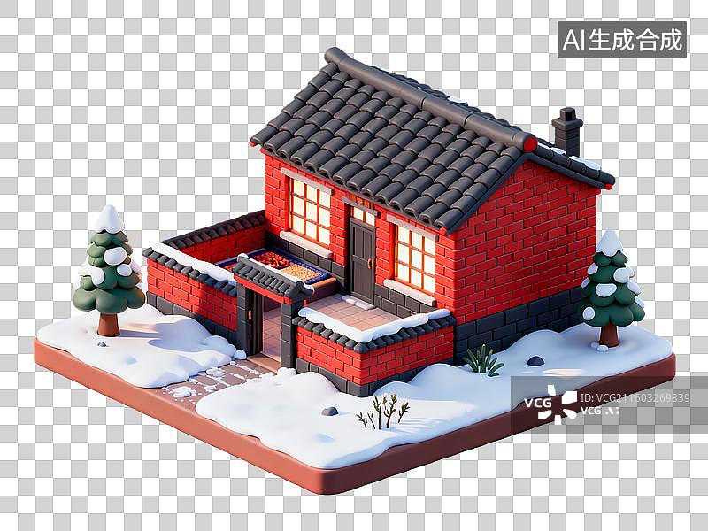 【AI数字艺术】3d建筑东北民居造型图片素材