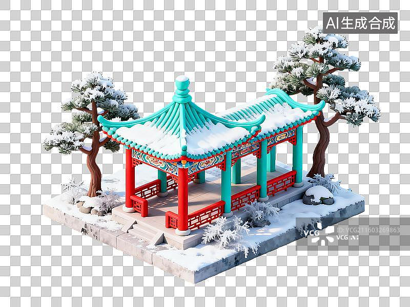 【AI数字艺术】3d中国古代建筑曲折廊造型图片素材