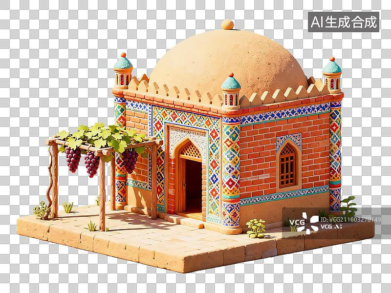【AI数字艺术】3d中国古代建筑维吾尔族民居图片素材