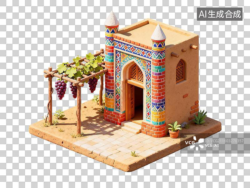 【AI数字艺术】3d中国古代建筑维吾尔族民居图片素材