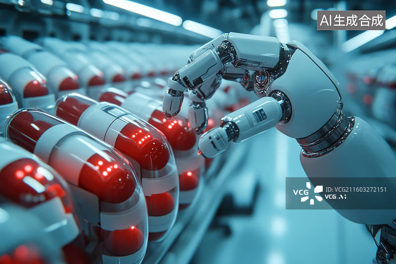 【AI数字艺术】机械臂操作药丸生产线图片素材