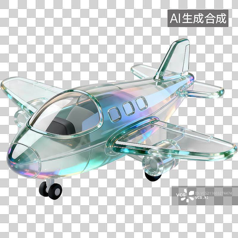 【AI数字艺术】飞机飞行器飞行舱室3D立体未来科技感透明玻璃质感插画元素图片素材