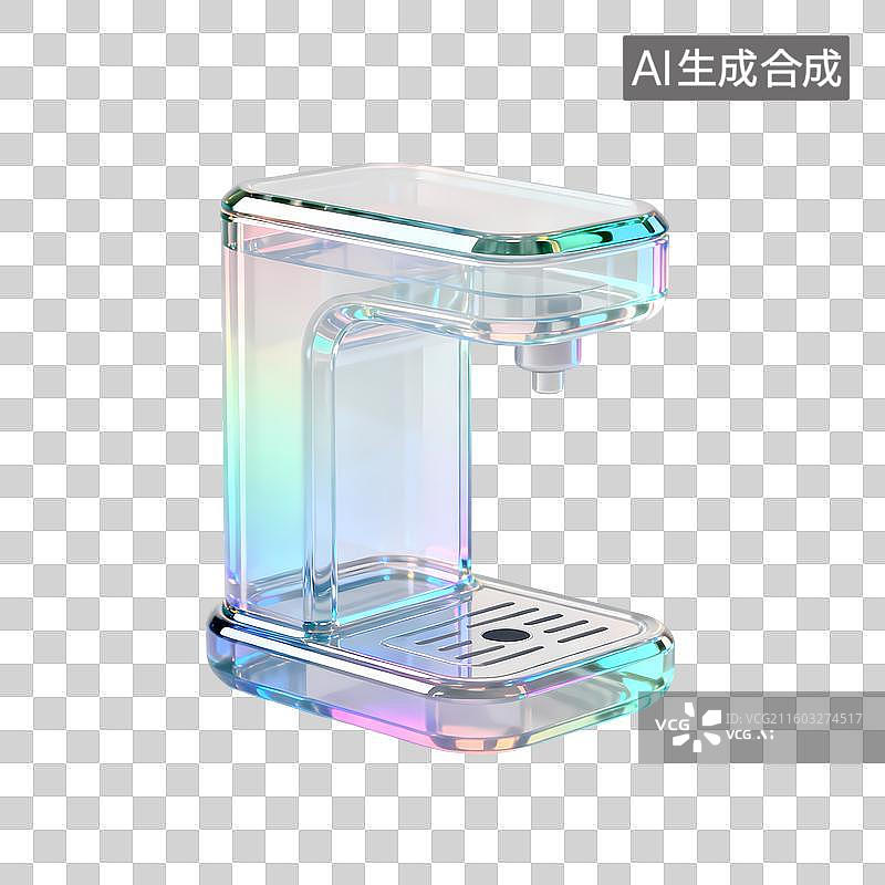 【AI数字艺术】饮水机3D立体未来科技感透明玻璃质感插画元素图片素材