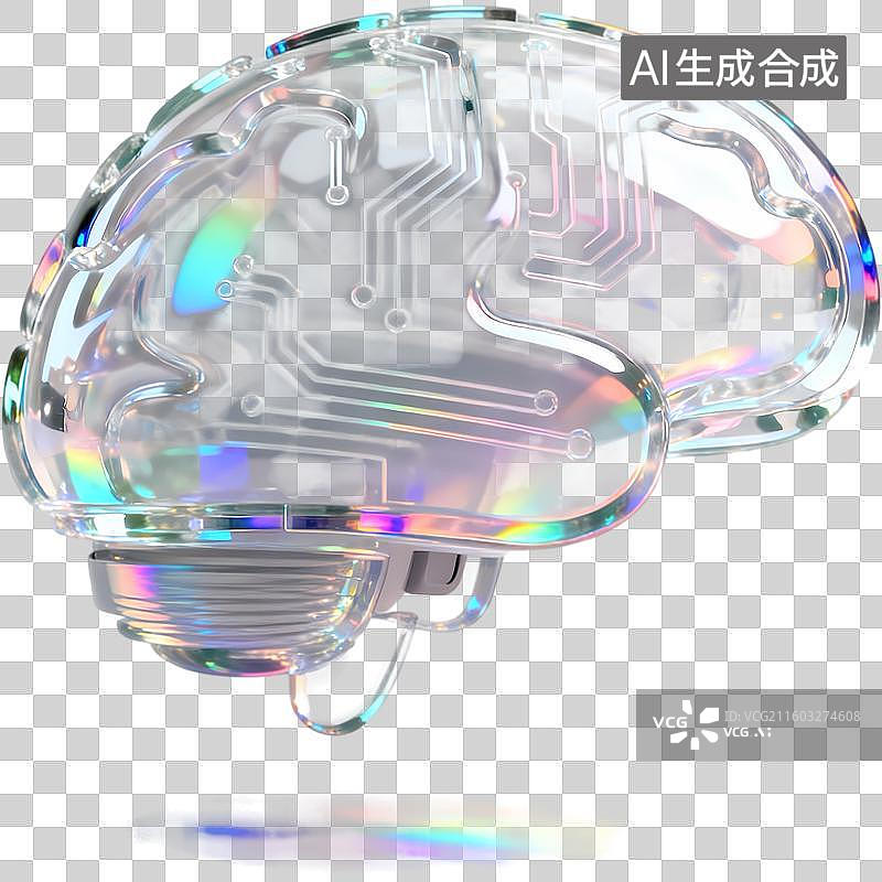 【AI数字艺术】脑机接口3D立体未来科技感透明玻璃质感插画元素图片素材