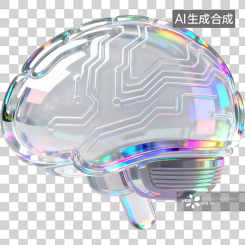 【AI数字艺术】脑机接口3D立体未来科技感透明玻璃质感插画元素图片素材