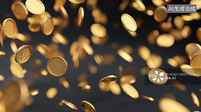 【AI数字艺术】金色硬币飞舞的场景图片素材