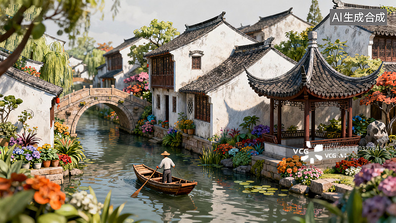 【AI数字艺术】江南水乡插画图片素材