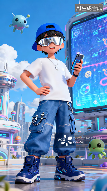 【AI数字艺术】AI少年与科技城市海报图片素材