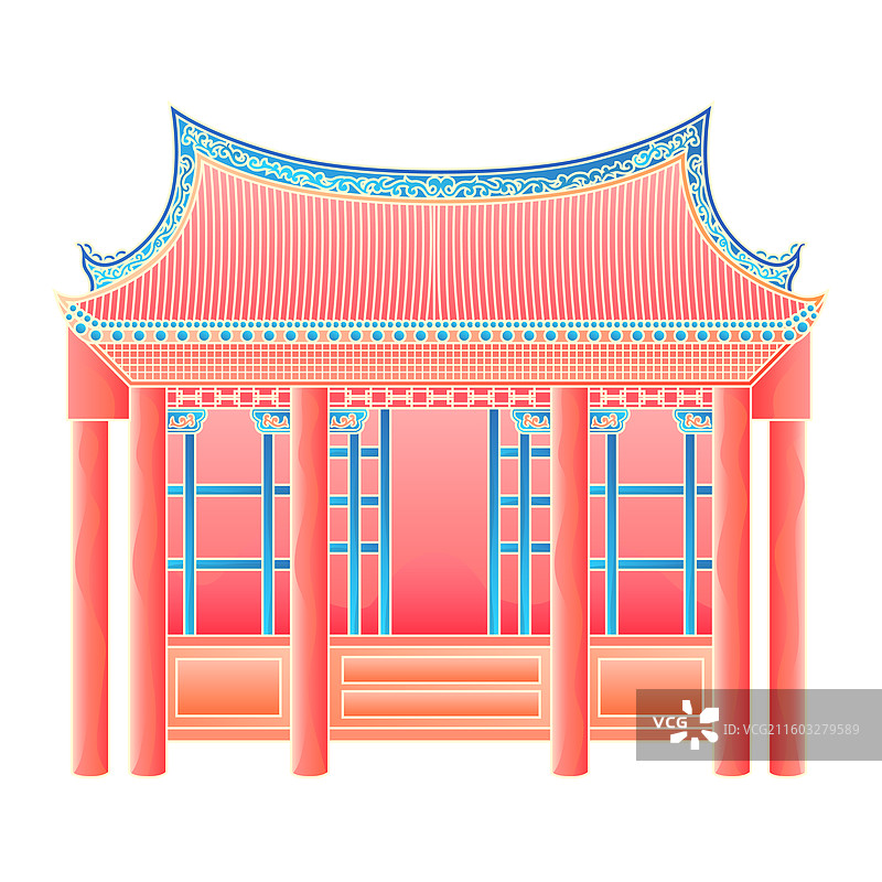 中式传统风格古建筑屋檐插画素材图片素材