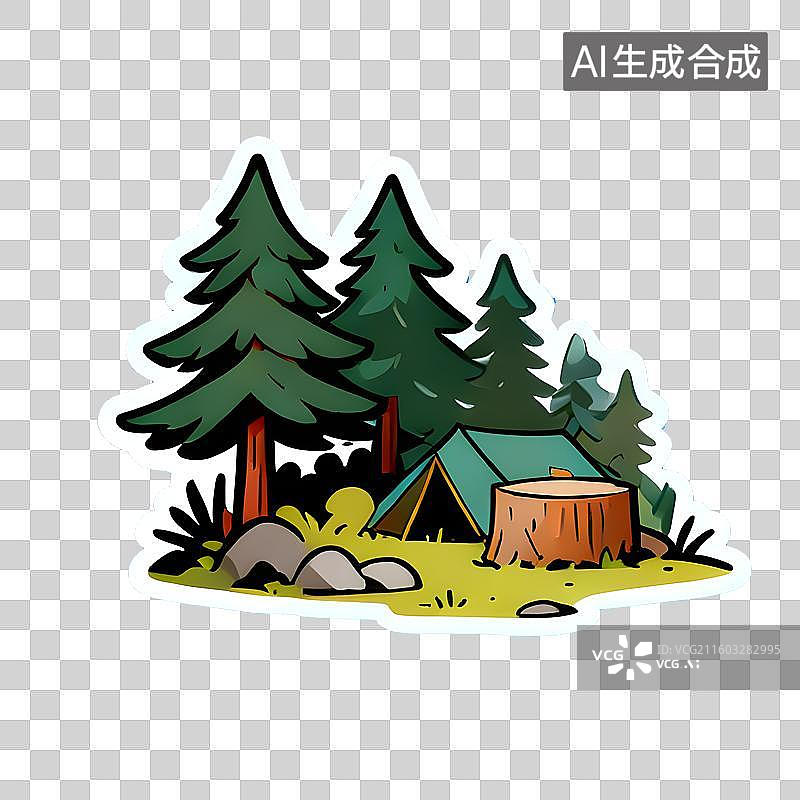 【AI数字艺术】露营卡通插画，露营手绘插画元素图片素材