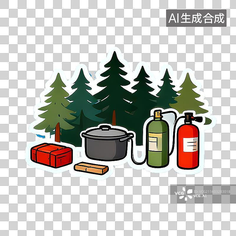 【AI数字艺术】露营卡通插画，露营手绘插画元素图片素材
