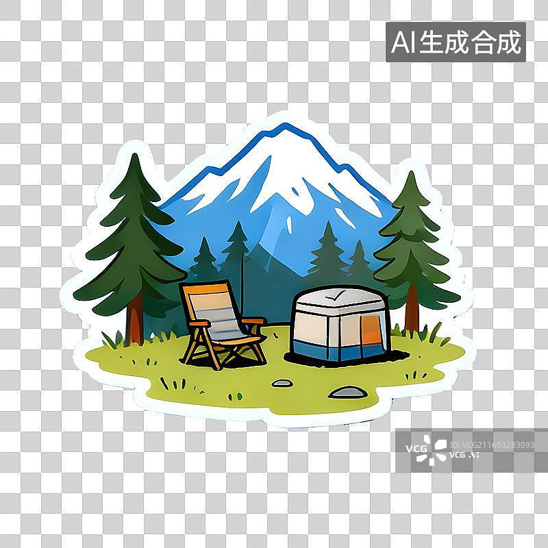 【AI数字艺术】露营卡通插画，露营手绘插画元素图片素材