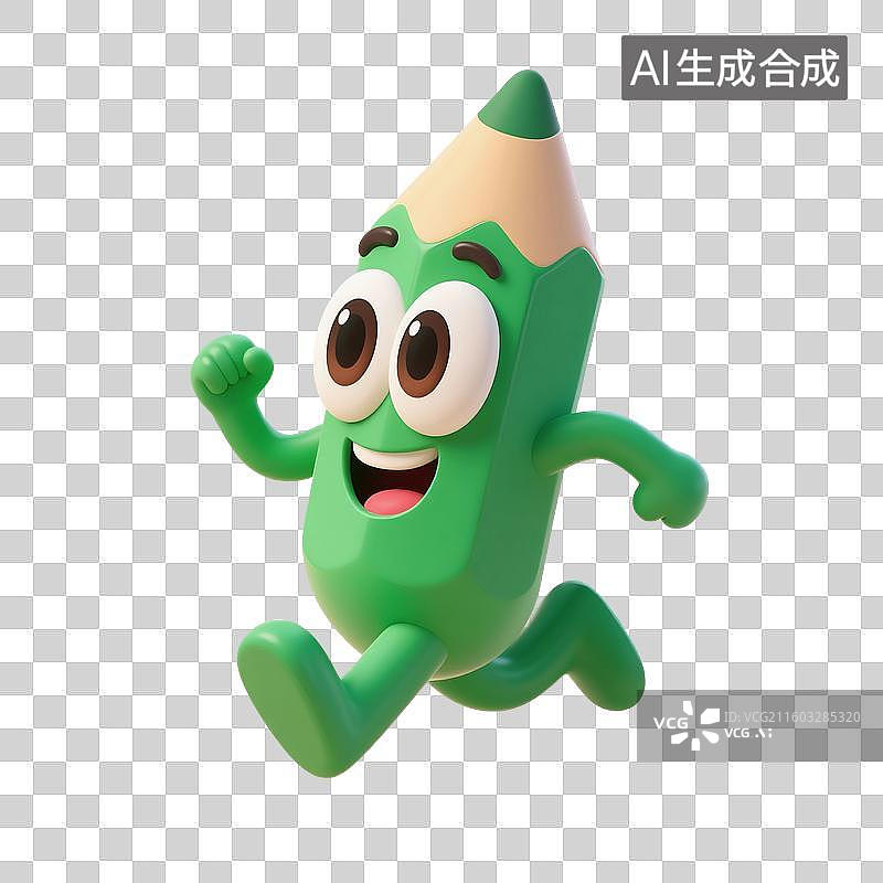 【AI数字艺术】3D渲染，奔跑的卡通拟人铅笔，铅笔，画笔，文具，高考冲刺，考试，学习，复习，开学季，促销，免抠元素图片素材