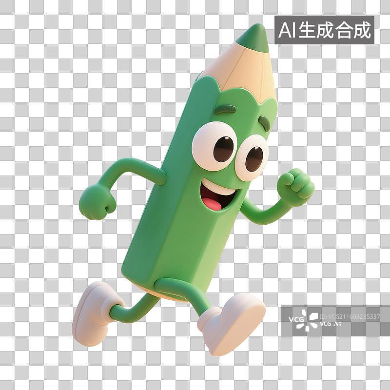 【AI数字艺术】3D渲染，奔跑的卡通拟人铅笔，铅笔，画笔，文具，高考冲刺，考试，学习，复习，开学季，促销，免抠元素图片素材