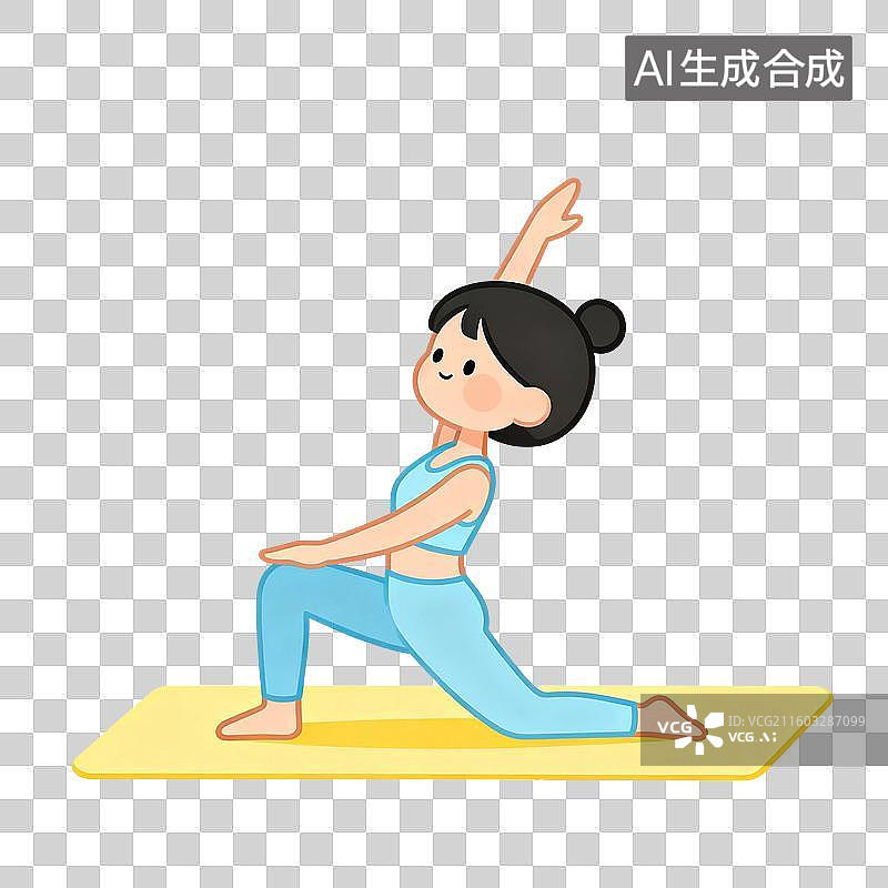 【AI数字艺术】手绘插画，，练瑜伽的女性，瑜伽，锻炼，运动，休闲娱乐活动免抠元素图片素材