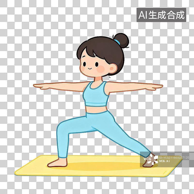 【AI数字艺术】手绘插画，，练瑜伽的女性，瑜伽，锻炼，运动，休闲娱乐活动免抠元素图片素材