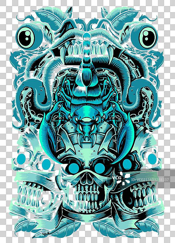 服装上的恶魔野兽模式图形图片素材