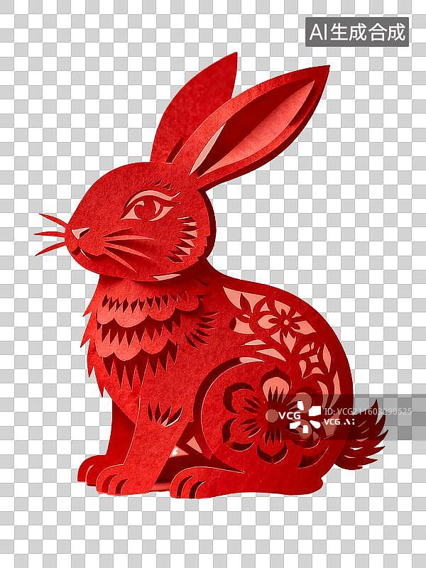 【AI数字艺术】剪纸风格十二生肖兔年元素图片素材