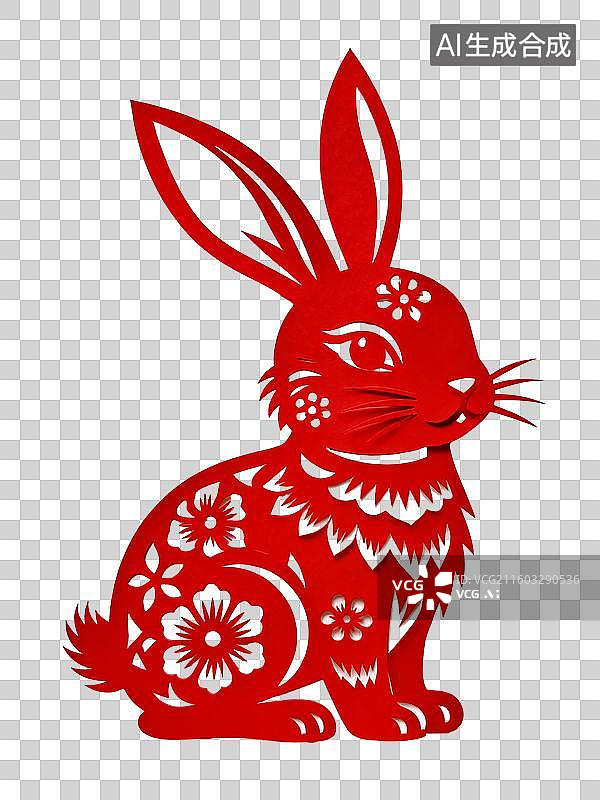 【AI数字艺术】剪纸风格十二生肖兔年元素图片素材