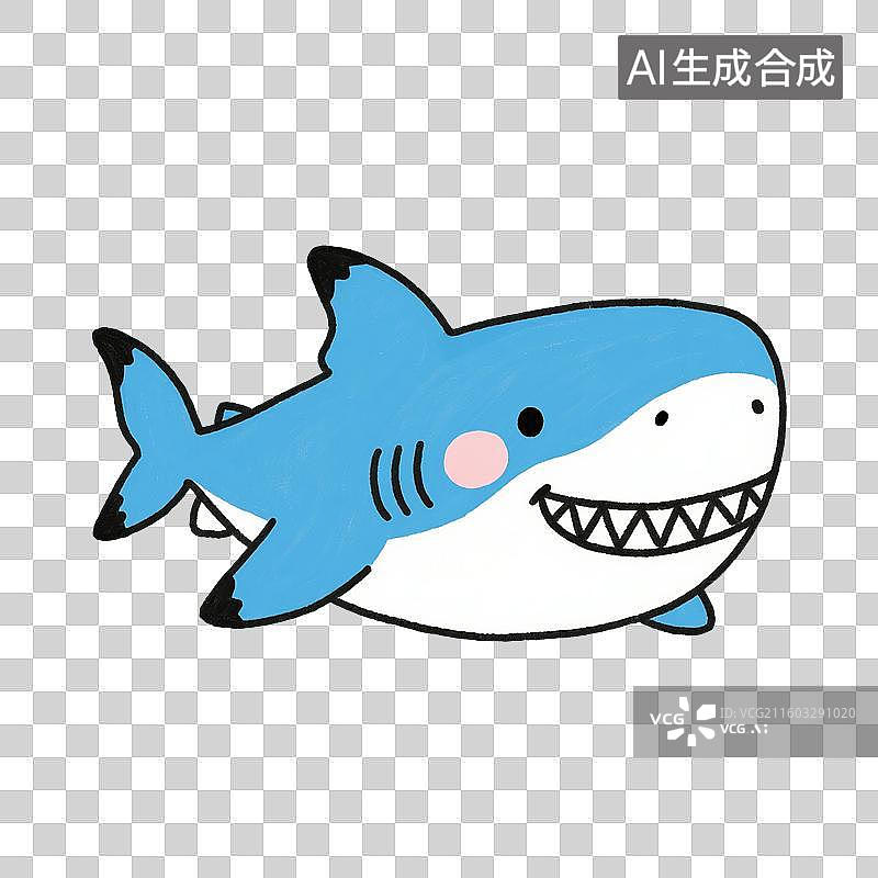 【AI数字艺术】手绘插画，卡通动物，鲨鱼，大白鲨，海洋生物，免抠元素图片素材
