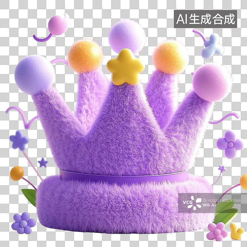 【AI数字艺术】3D渲染，毛绒绒的皇冠，免抠元素图片素材