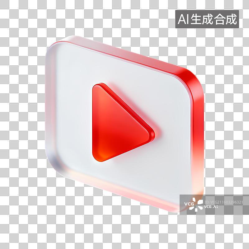 【AI数字艺术】带有光泽的红色播放按钮图标图片素材