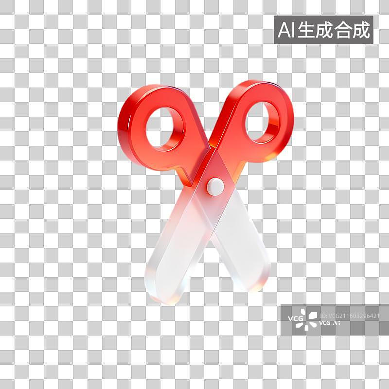 【AI数字艺术】红色3D剪刀图标图片素材