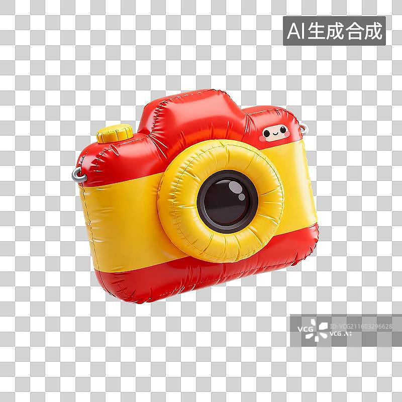【AI数字艺术】3D渲染，充气膨胀风格，相机，照相机，卡通图形图标，免抠元素图片素材