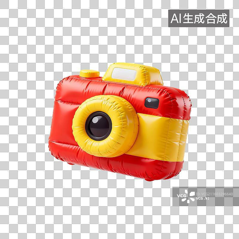 【AI数字艺术】3D渲染，充气膨胀风格，相机，照相机，卡通图形图标，免抠元素图片素材