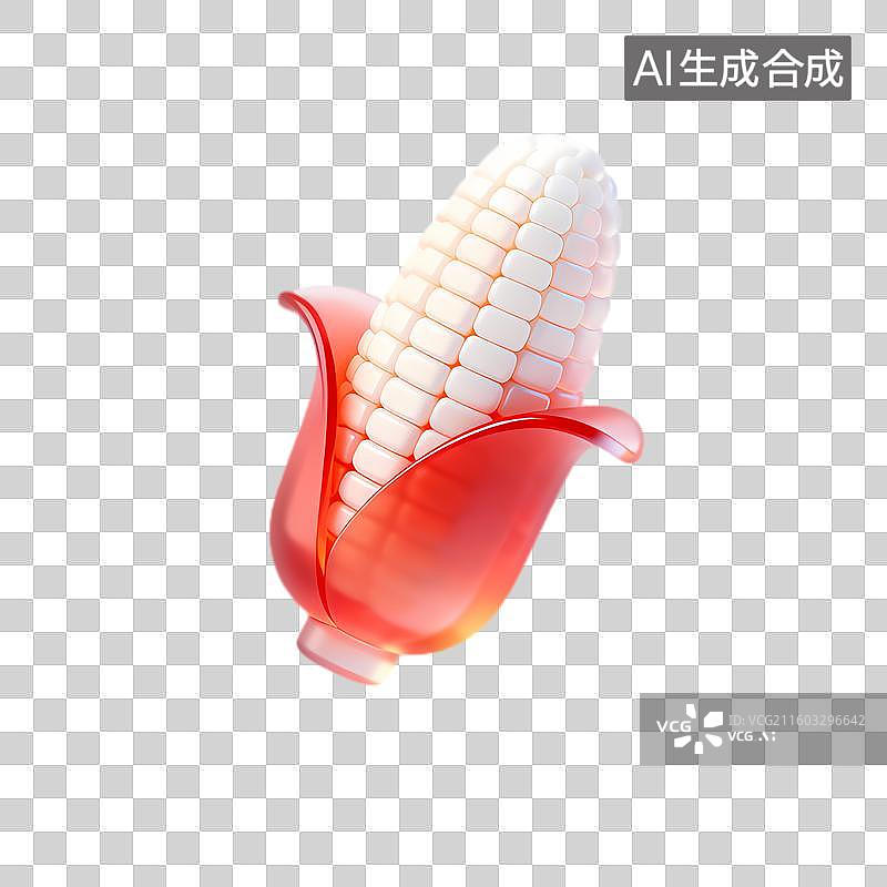 【AI数字艺术】红色外皮的3D渲染玉米图图片素材