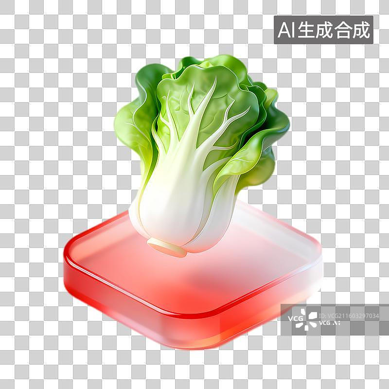 【AI数字艺术】红色底座上的新鲜大白菜图片素材
