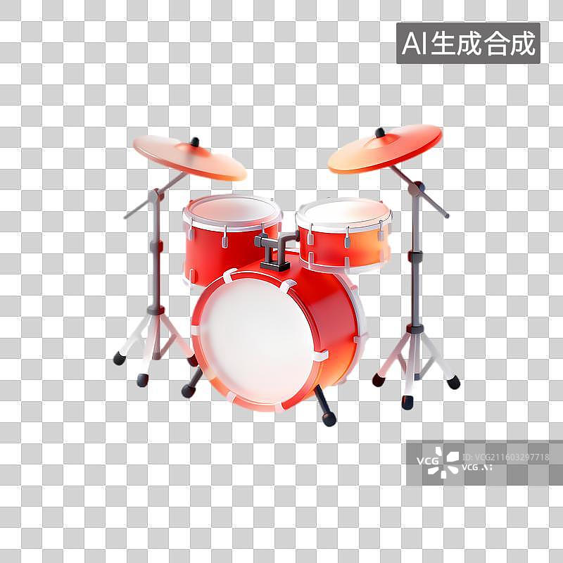 【AI数字艺术】红色鼓组乐器展示图片素材