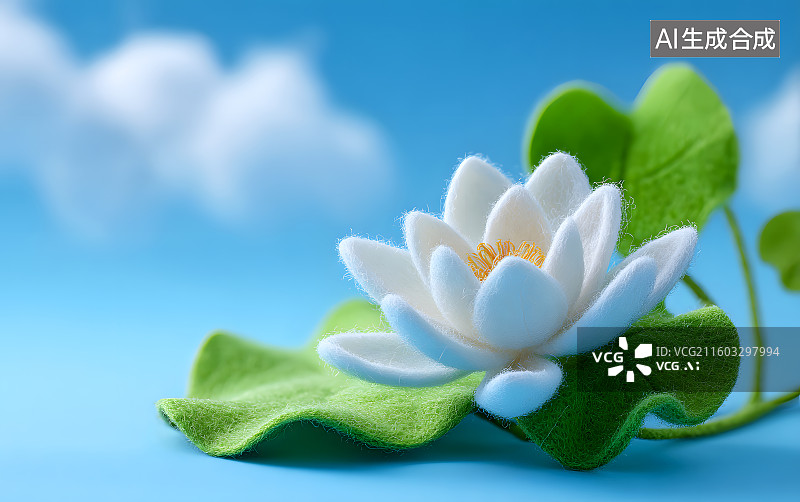【AI数字艺术】毡毛卡通风格白色的荷花图片素材