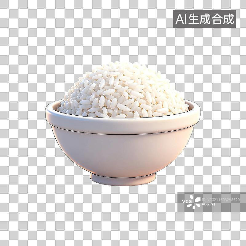 【AI数字艺术】3D渲染，一碗米饭，糯米，粳米主食免抠元素图片素材