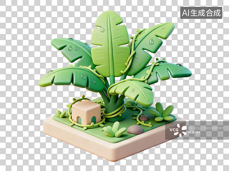 【AI数字艺术】3d粘土质感自然景观热带芭蕉树图片素材
