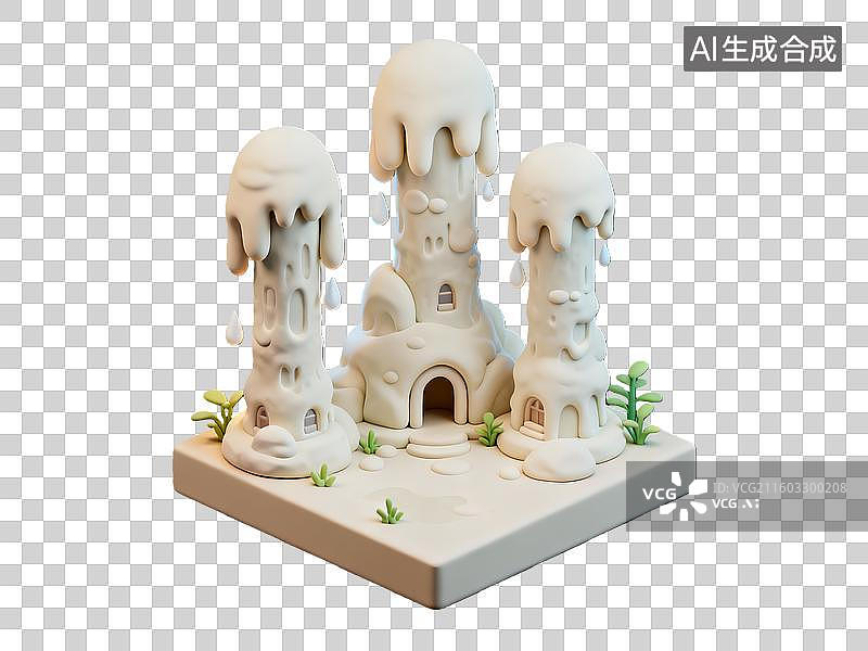 【AI数字艺术】3d粘土质感自然景观钟乳石场景图片素材