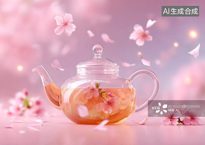 【AI数字艺术】粉红背景上一壶花茶图片素材