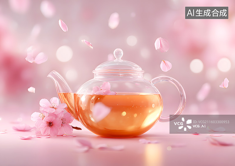 【AI数字艺术】粉红背景上一壶花茶图片素材