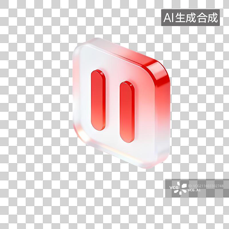 【AI数字艺术】三维红白渐变暂停图标图片素材