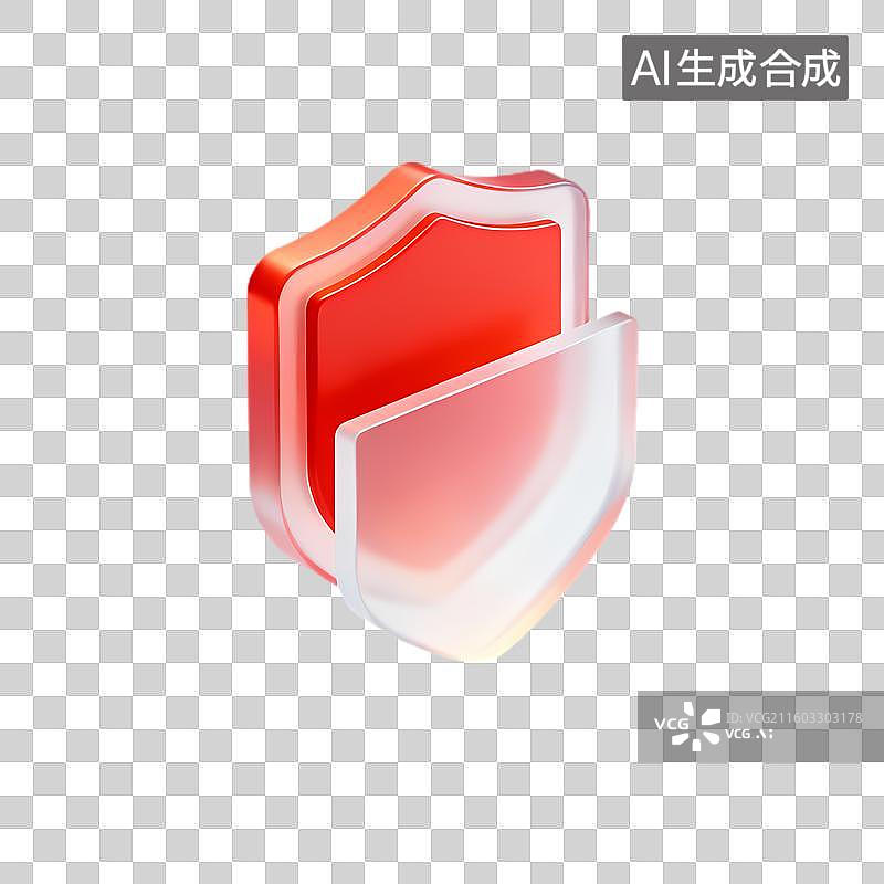 【AI数字艺术】三维渲染红色透明盾牌图标图片素材
