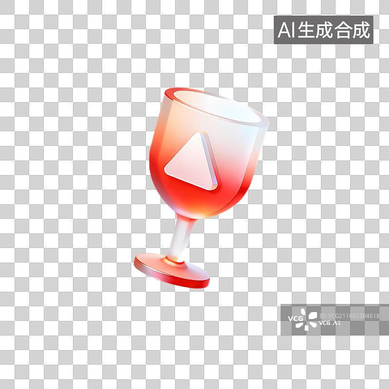 【AI数字艺术】带播放按钮的红色液体玻璃杯图片素材
