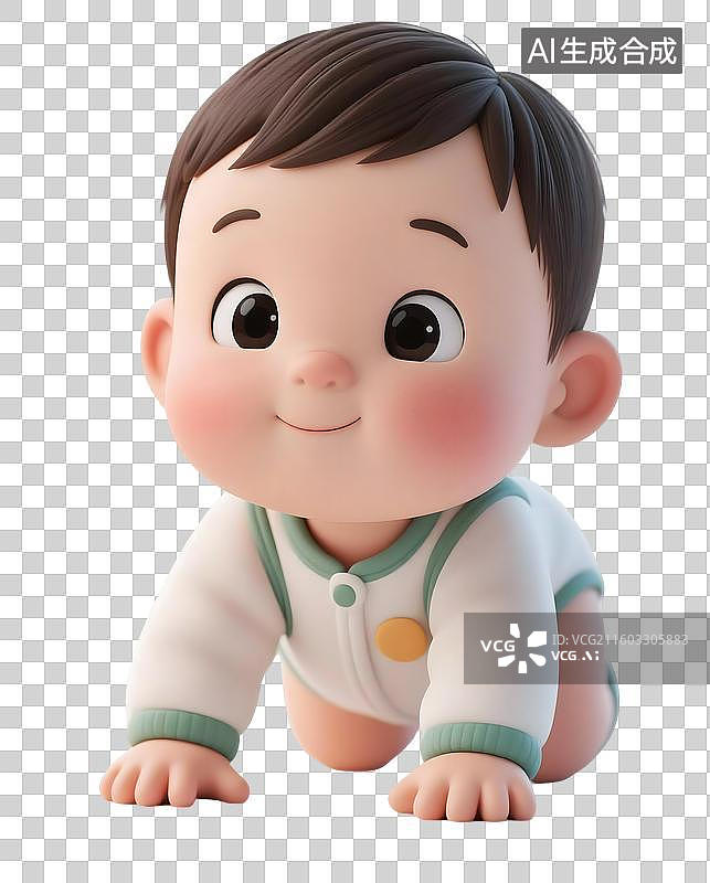 【AI数字艺术】AIGC：3D卡通一个爬行的婴儿，元素，免抠图形图片素材
