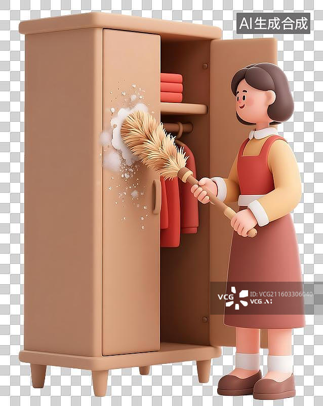 【AI数字艺术】AIGC：年俗腊月二十四大扫除，鸡毛掸子除尘，设计元素，免抠图形图片素材