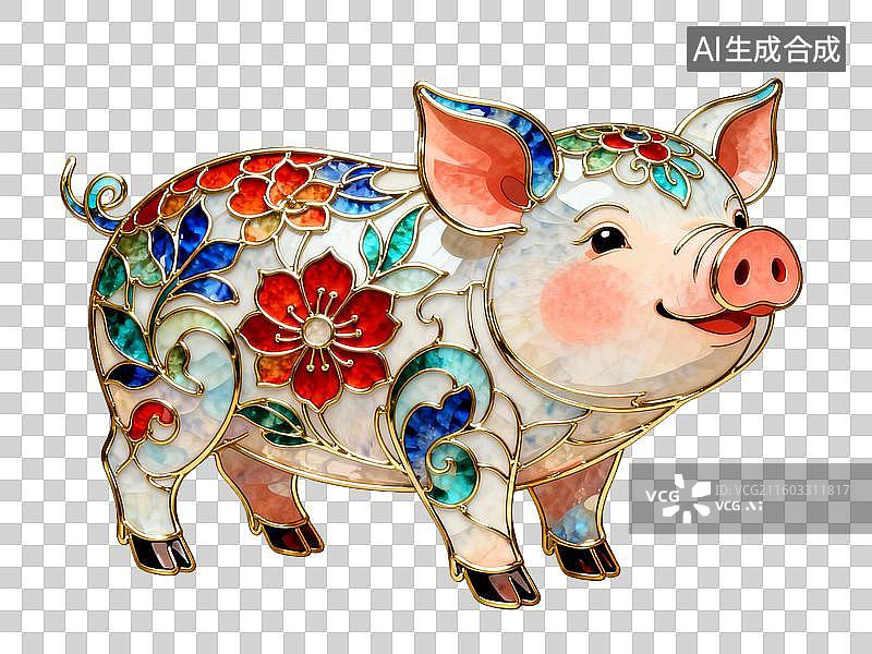 【AI数字艺术】色彩斑斓的华丽猪图案图片素材