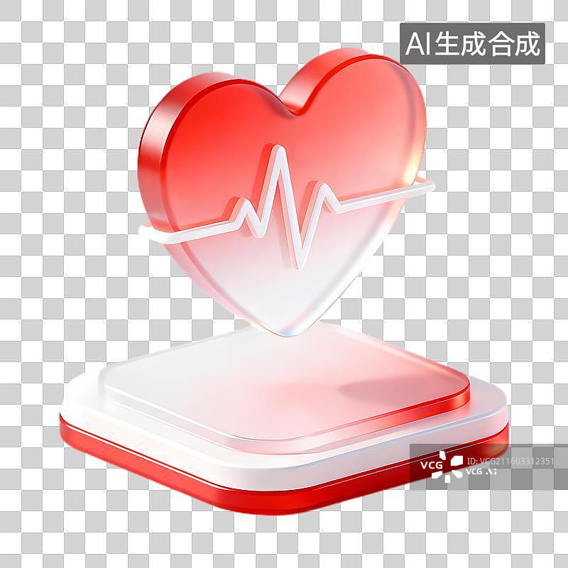 【AI数字艺术】带心跳线的3D心形图标图片素材