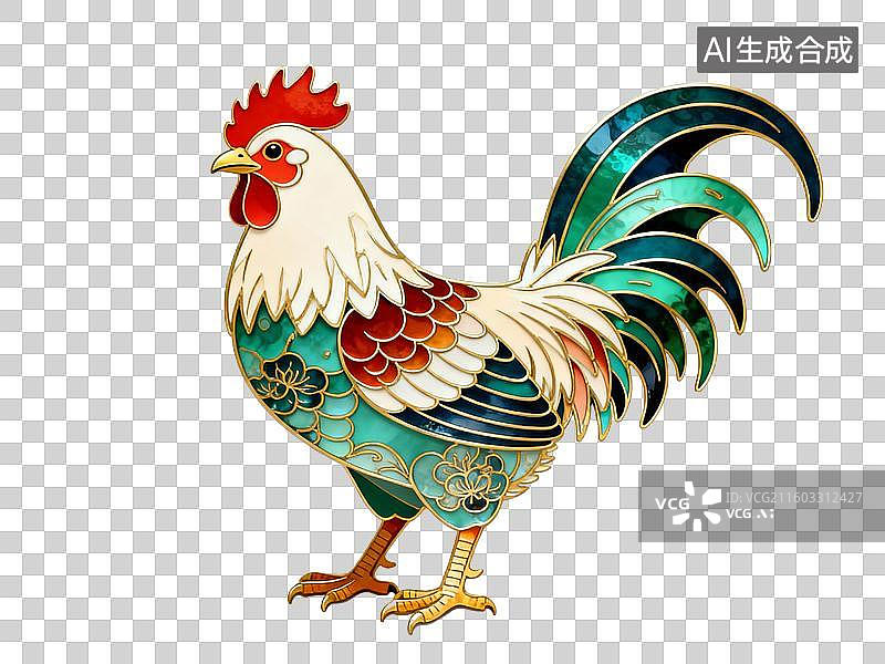 【AI数字艺术】色彩斑斓的公鸡精美插画图片素材