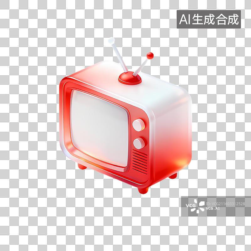 【AI数字艺术】复古风格红色电视机图片素材