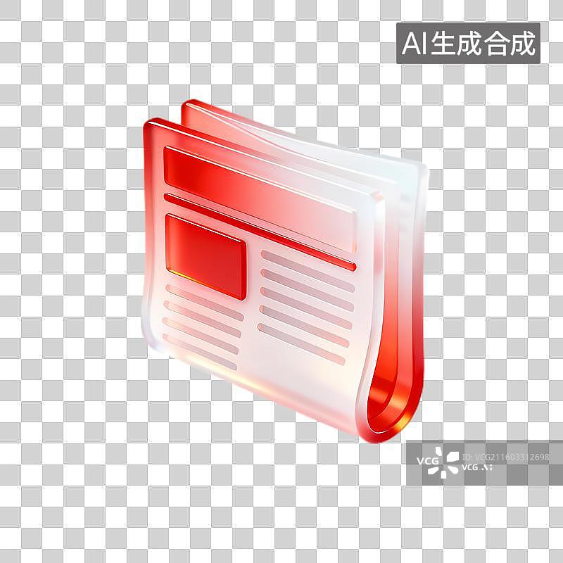 【AI数字艺术】透明红色报纸图标代表新闻图片素材