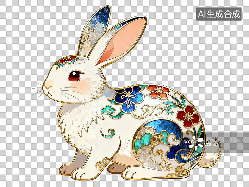 【AI数字艺术】带有花卉图案的彩色装饰兔子图片素材