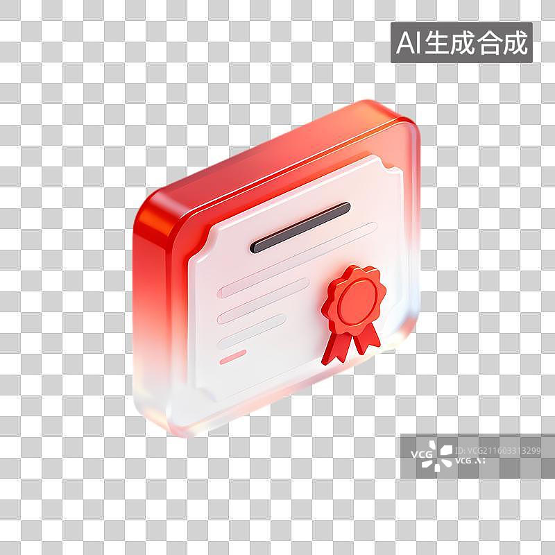 【AI数字艺术】带有红色印章的证书数字插画图片素材